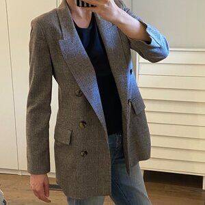 Zara Plaid Double-Breasted Wool Blazer